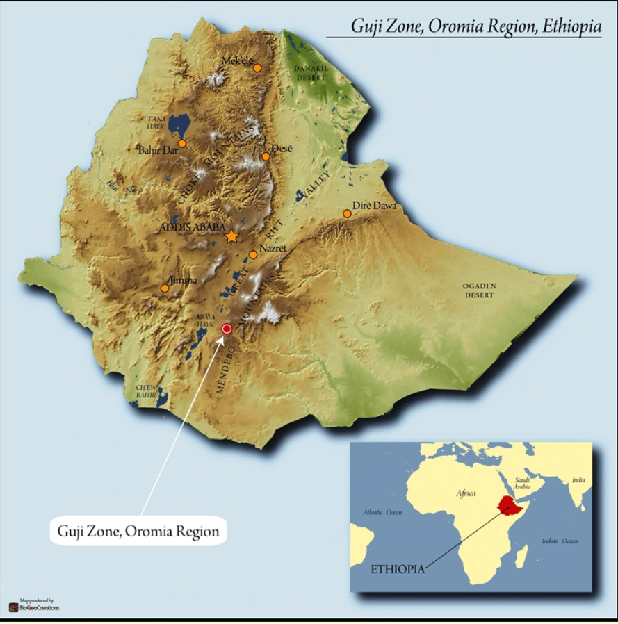 Map of Ethiopia and Guji