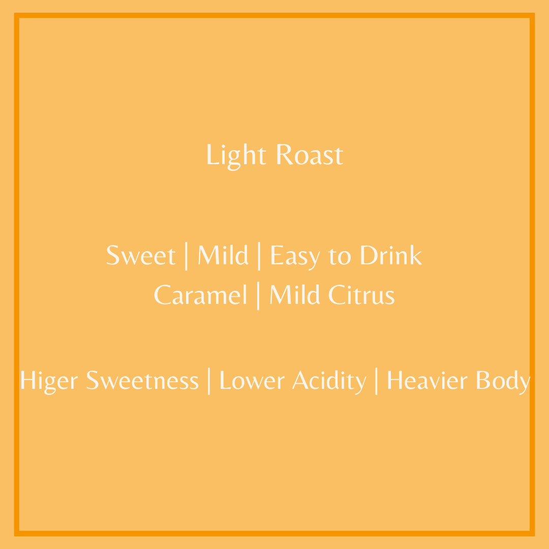 Text describing light roast of this decaf coffee with note of caramel and mild citrus.  