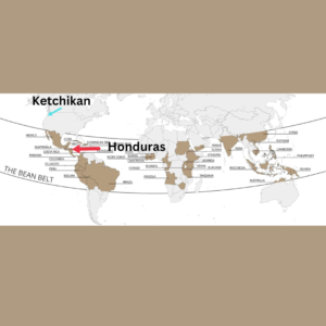 Map highlighting Ketchikan and Honduras with a brown background
