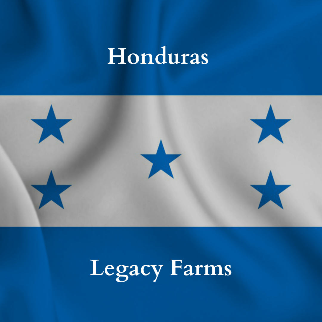 Flag of Honduras with 'Legacy Farms' text on a blue background