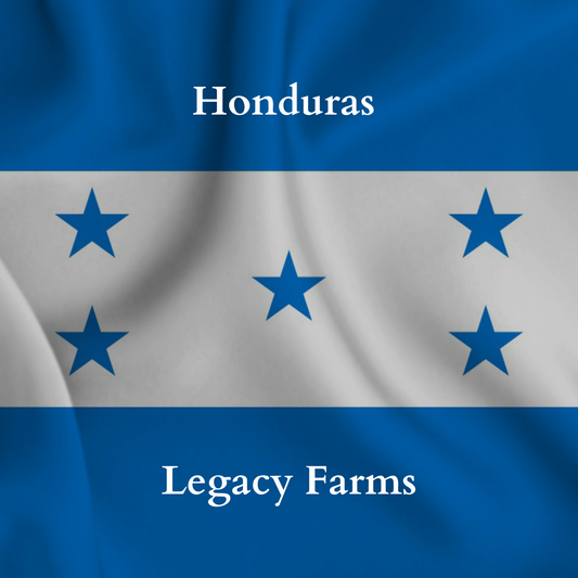 Flag of Honduras with 'Legacy Farms' text on a blue background