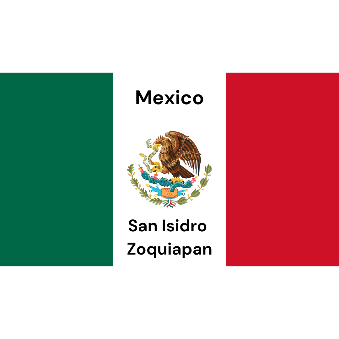 Flag of Mexico with coat of arms and text 'San Isidro Zoquiapan' on a white background