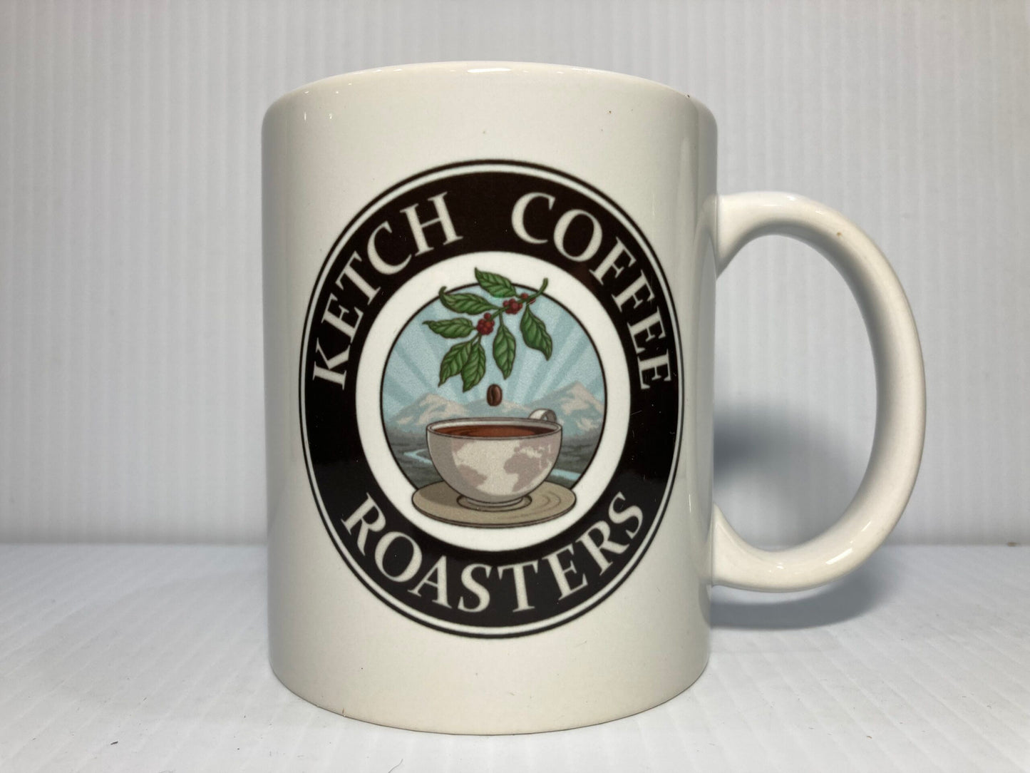 White 11 Ounce Ceramic Coffee Mug image branded Ketch Coffee Roasters