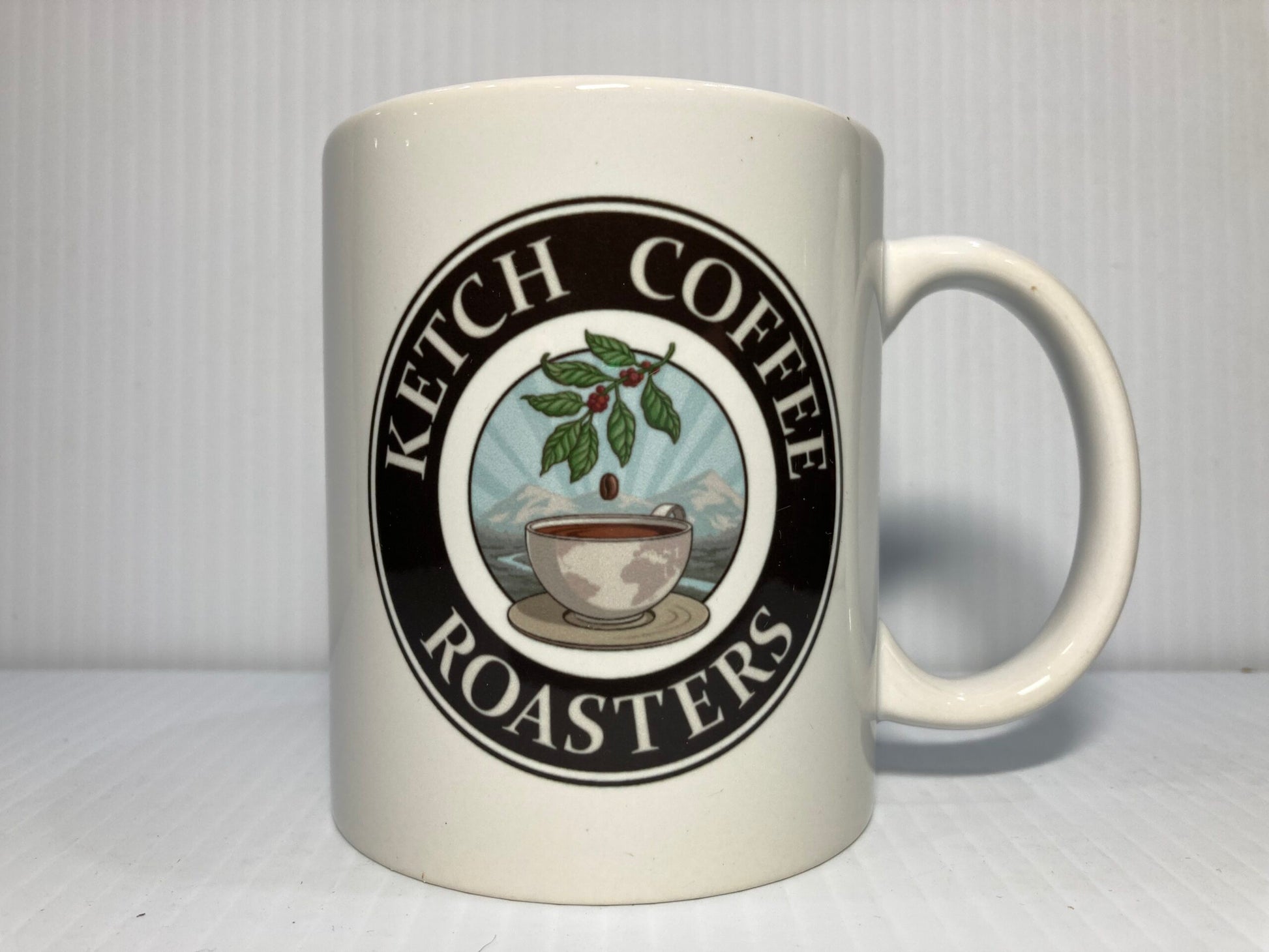 White 11 Ounce Ceramic Coffee Mug image branded Ketch Coffee Roasters
