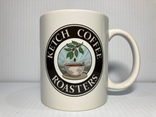 White 11 Ounce Ceramic Coffee Mug image branded Ketch Coffee Roasters